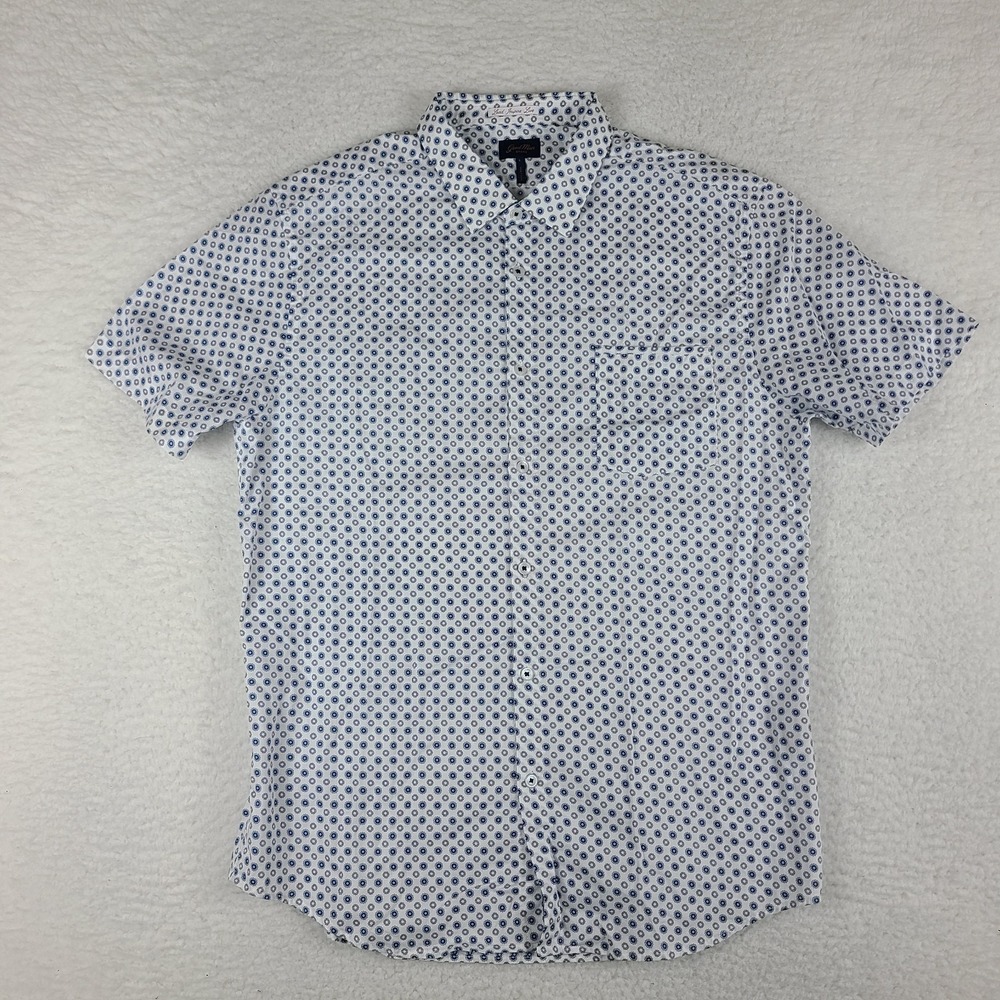 Goodman Shirt Mens Large Blue White Geometric Casual‎ Button Up Short Sleeve